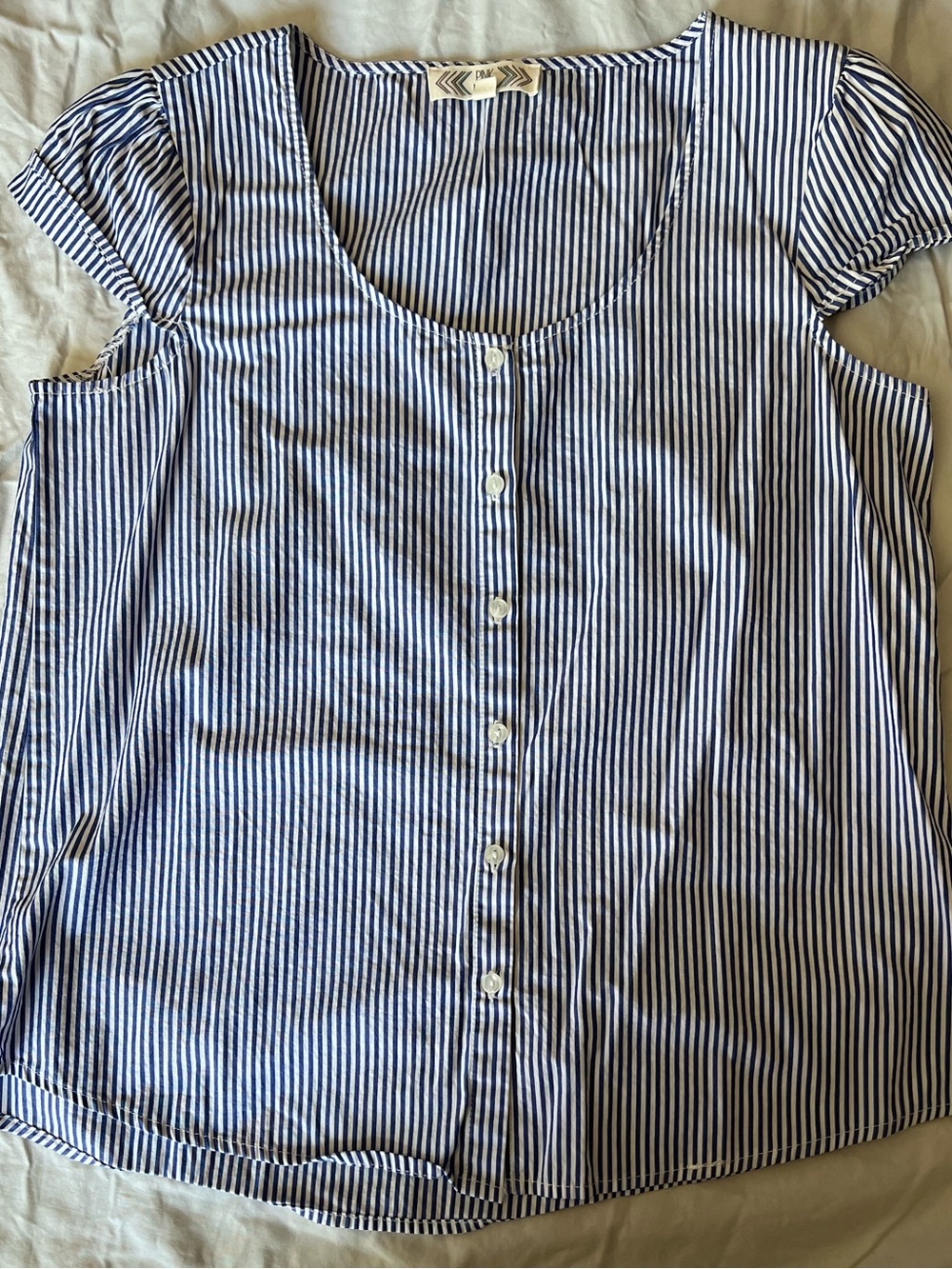 Pink Rose Blue and White Striped Button-Front Scoop Top
